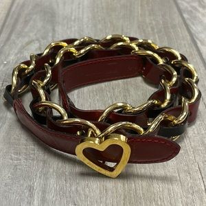 MOSCHINO Redwell Woven Leather Gold Link Belt 1990s Italy Heart Buckle 44 EUC